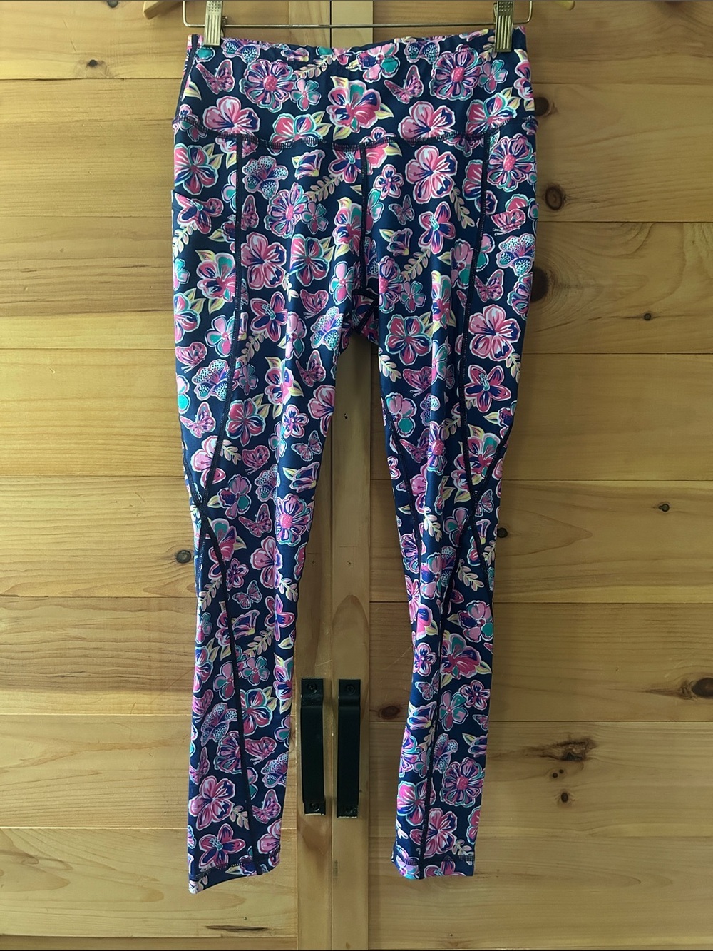 Simply Southern Navy Leggings with Pink Floral Print